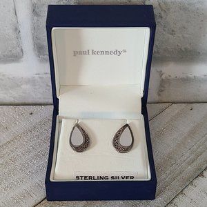 Vintage Paul Kennedy Sterling Silver Earrings Mother Celtic Weave 925 MOP Inlay